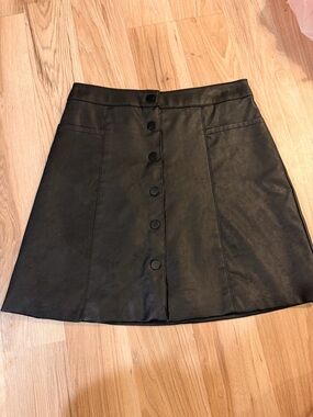 Divided Black Faux Leather A-Line Button-Front Skirt